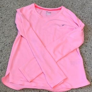 long sleeve pink top.